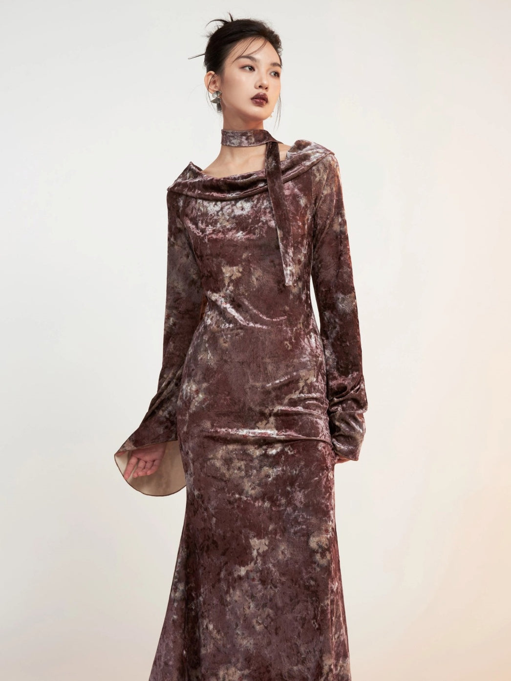 Robe sirène imprimée en velours