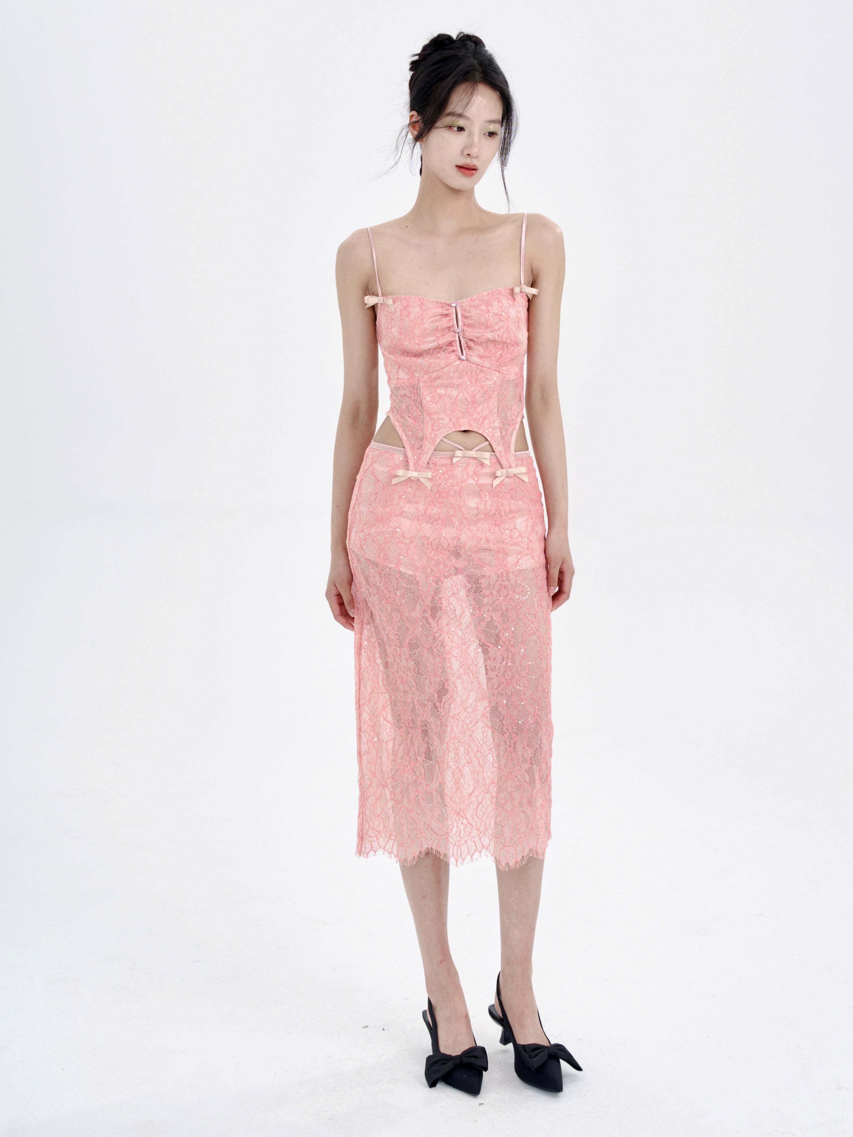 Lace Irregular Hem Camisole & Low Waist Skirt