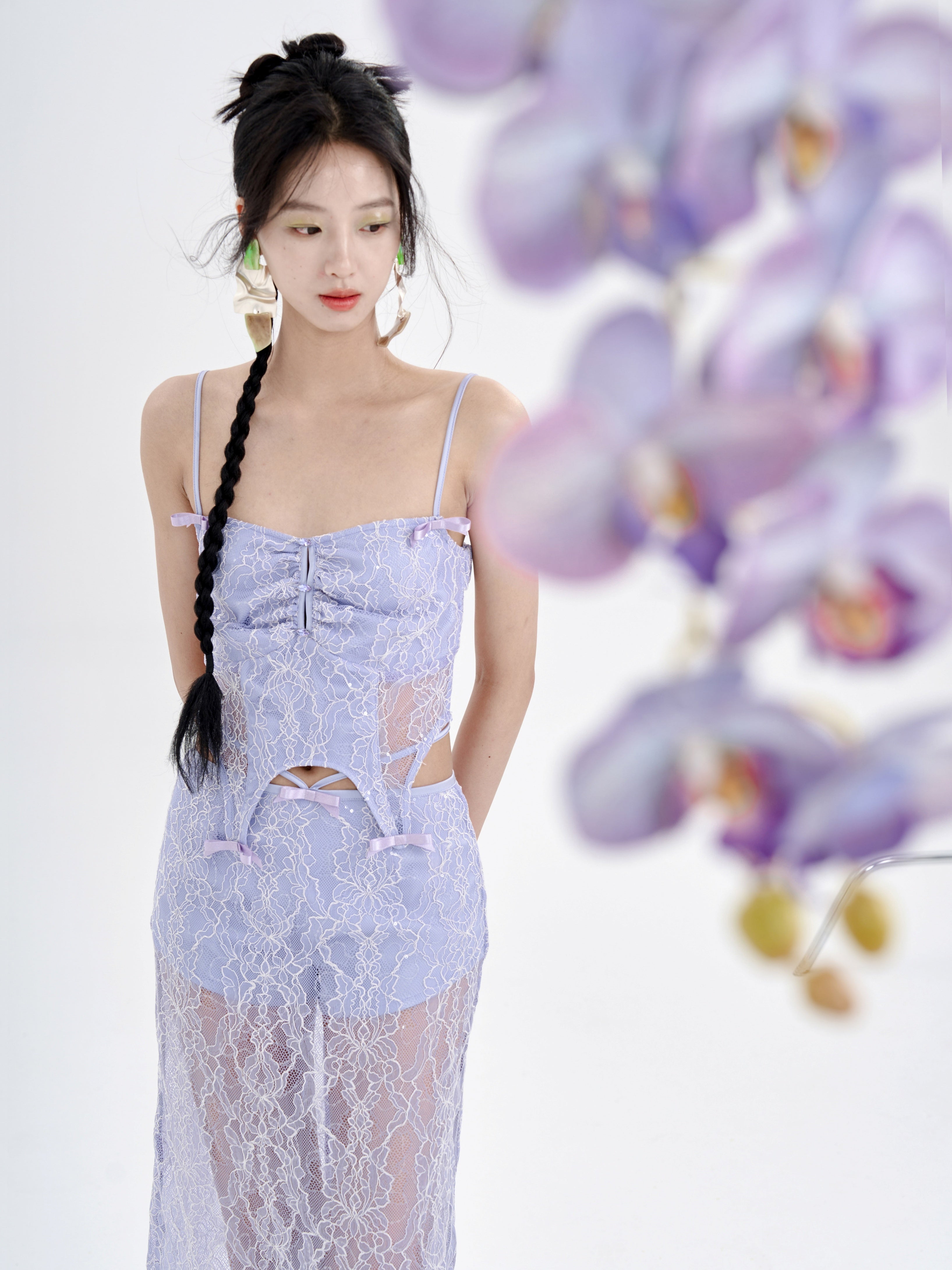 Lace Camisole & Low Waist Lace Skirt