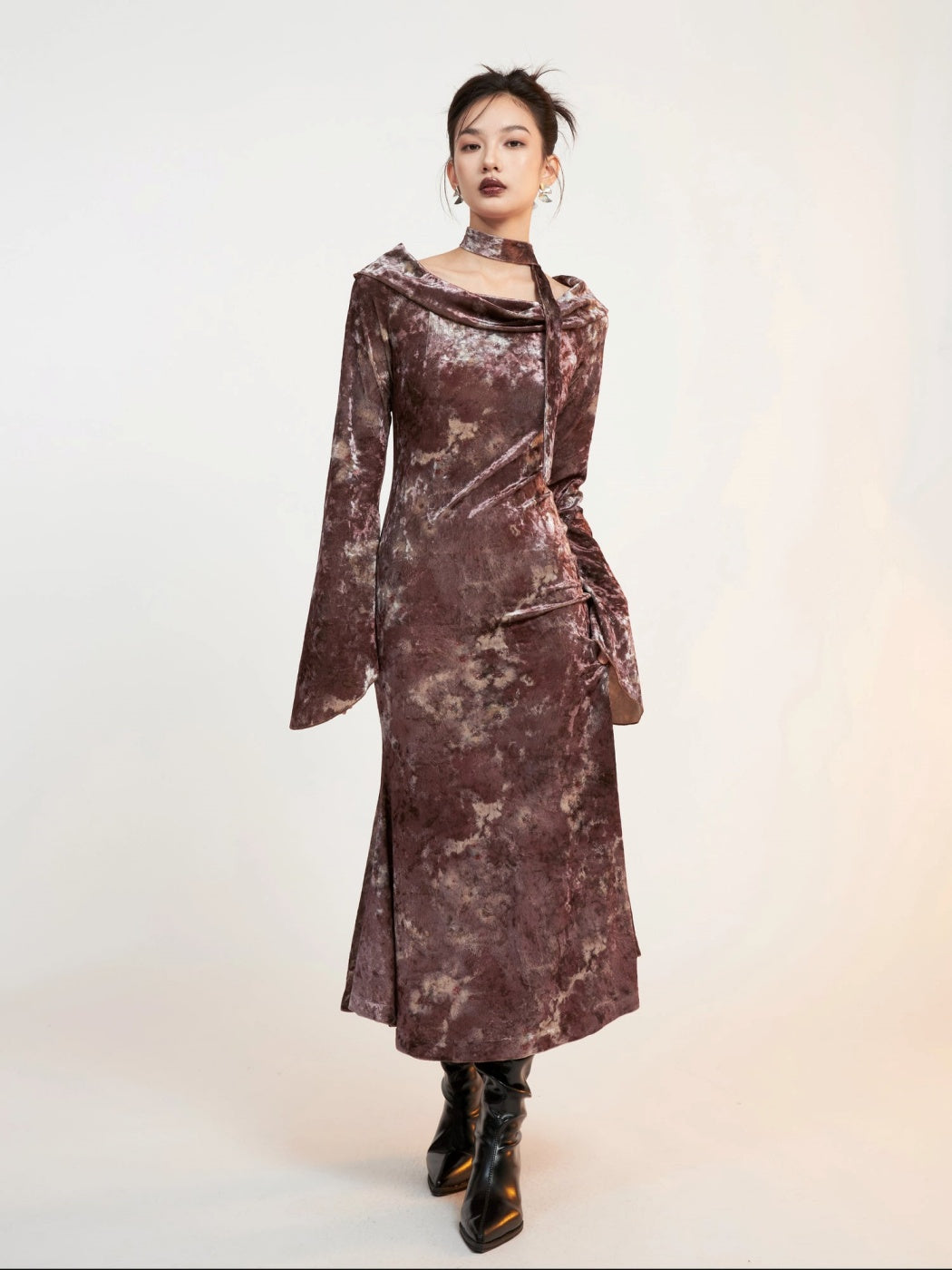Robe sirène imprimée en velours
