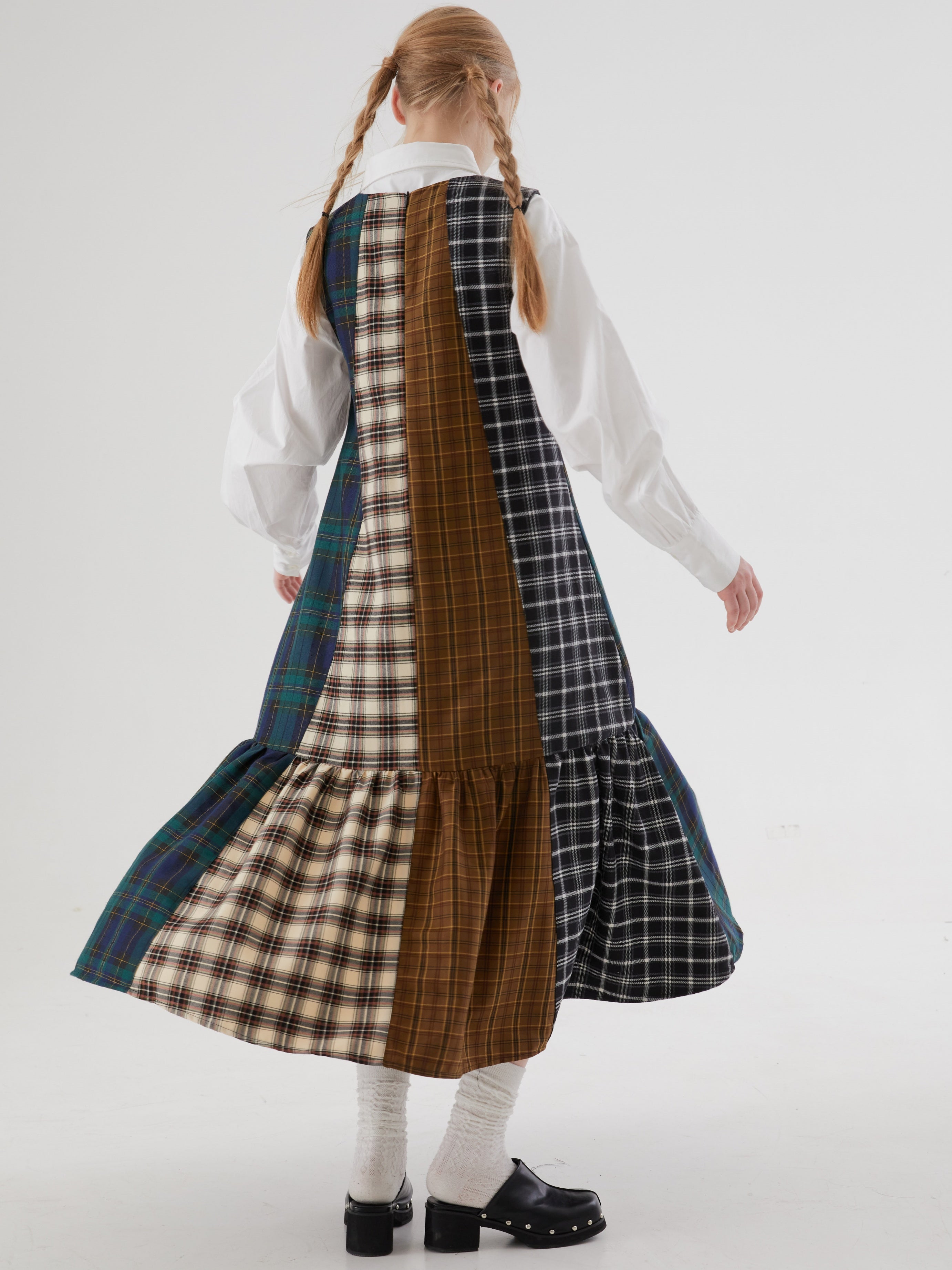 Plaid Patchwork-Ärmel lang ein Stück