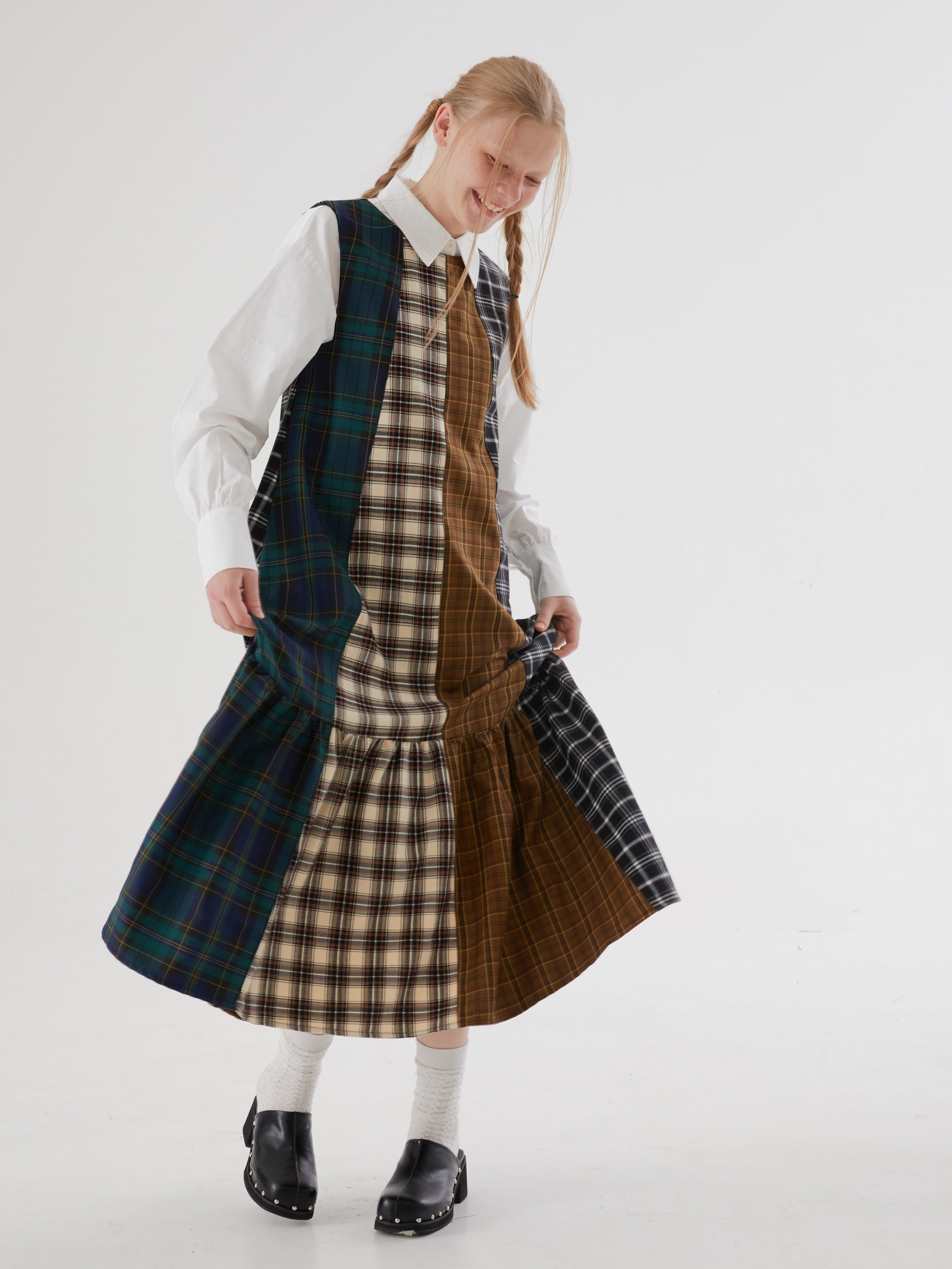 Plaid Patchwork-Ärmel lang ein Stück