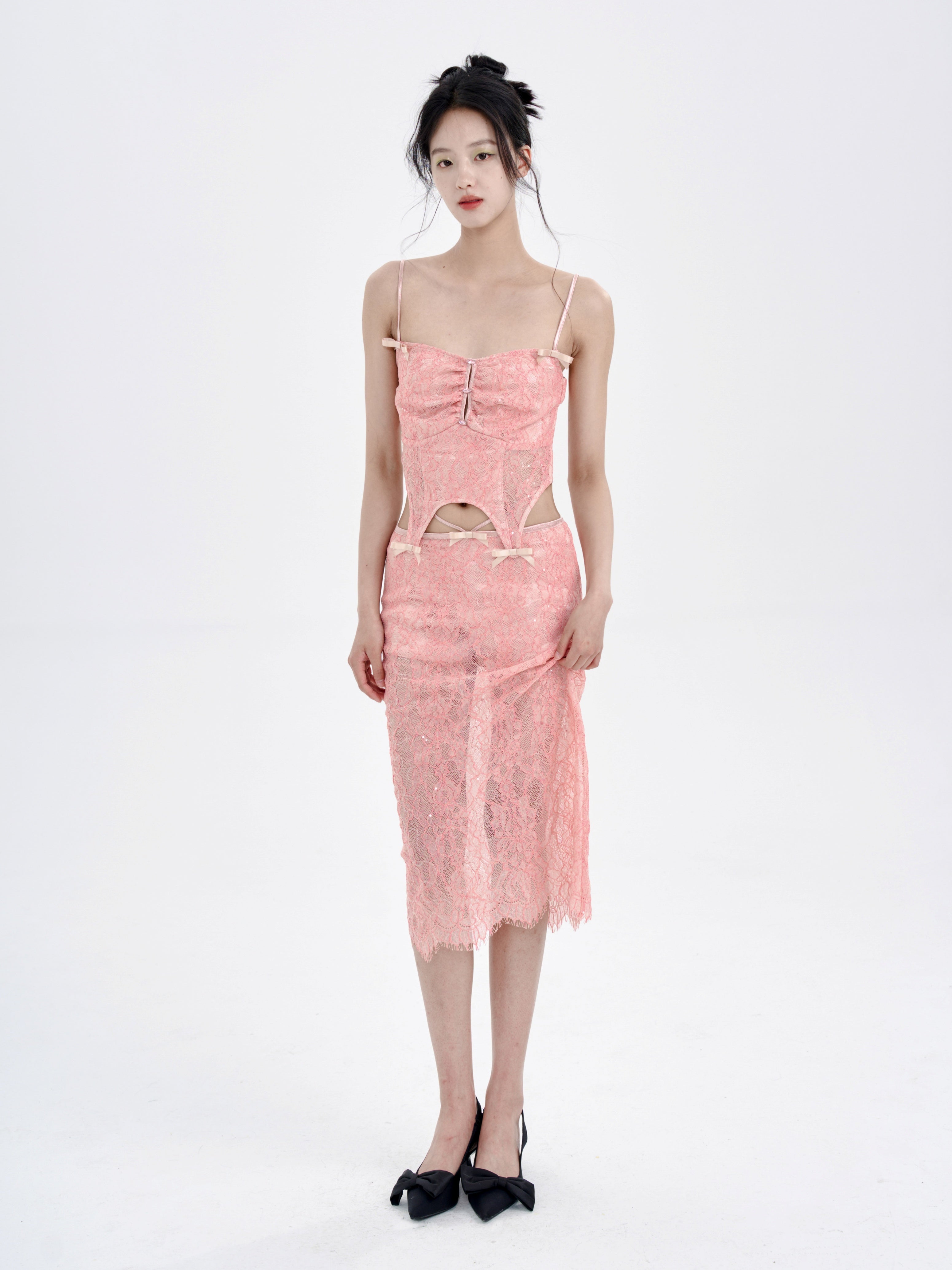 Lace Irregular Hem Camisole & Low Waist Skirt