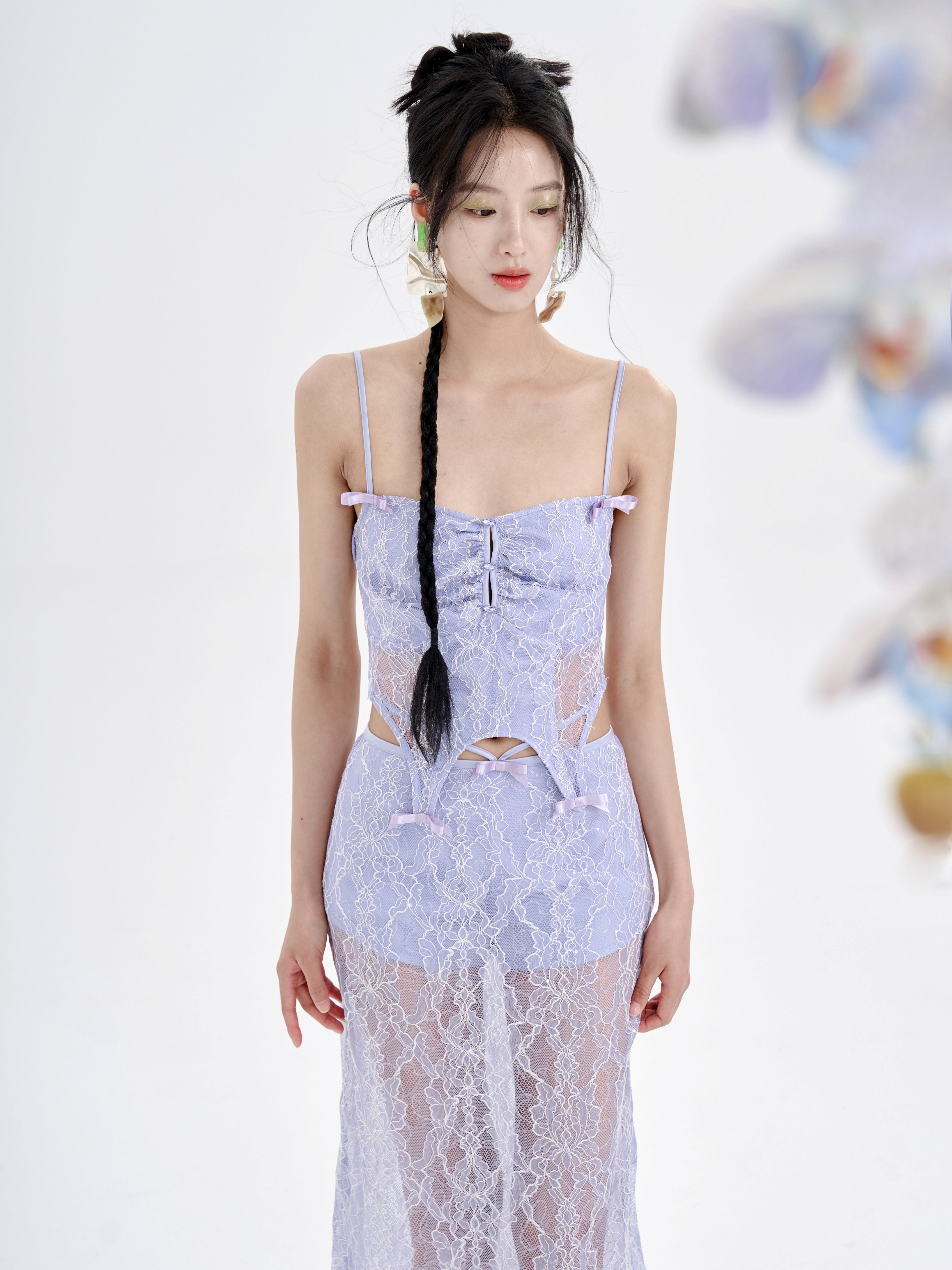 Lace Camisole & Low Waist Lace Skirt