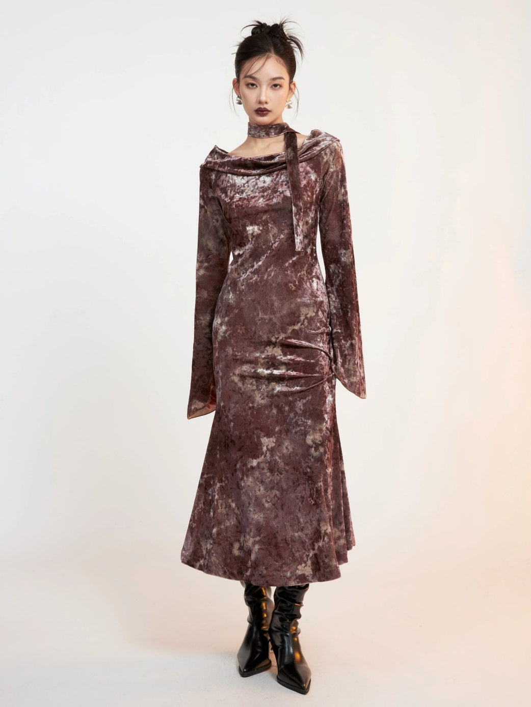 Robe sirène imprimée en velours
