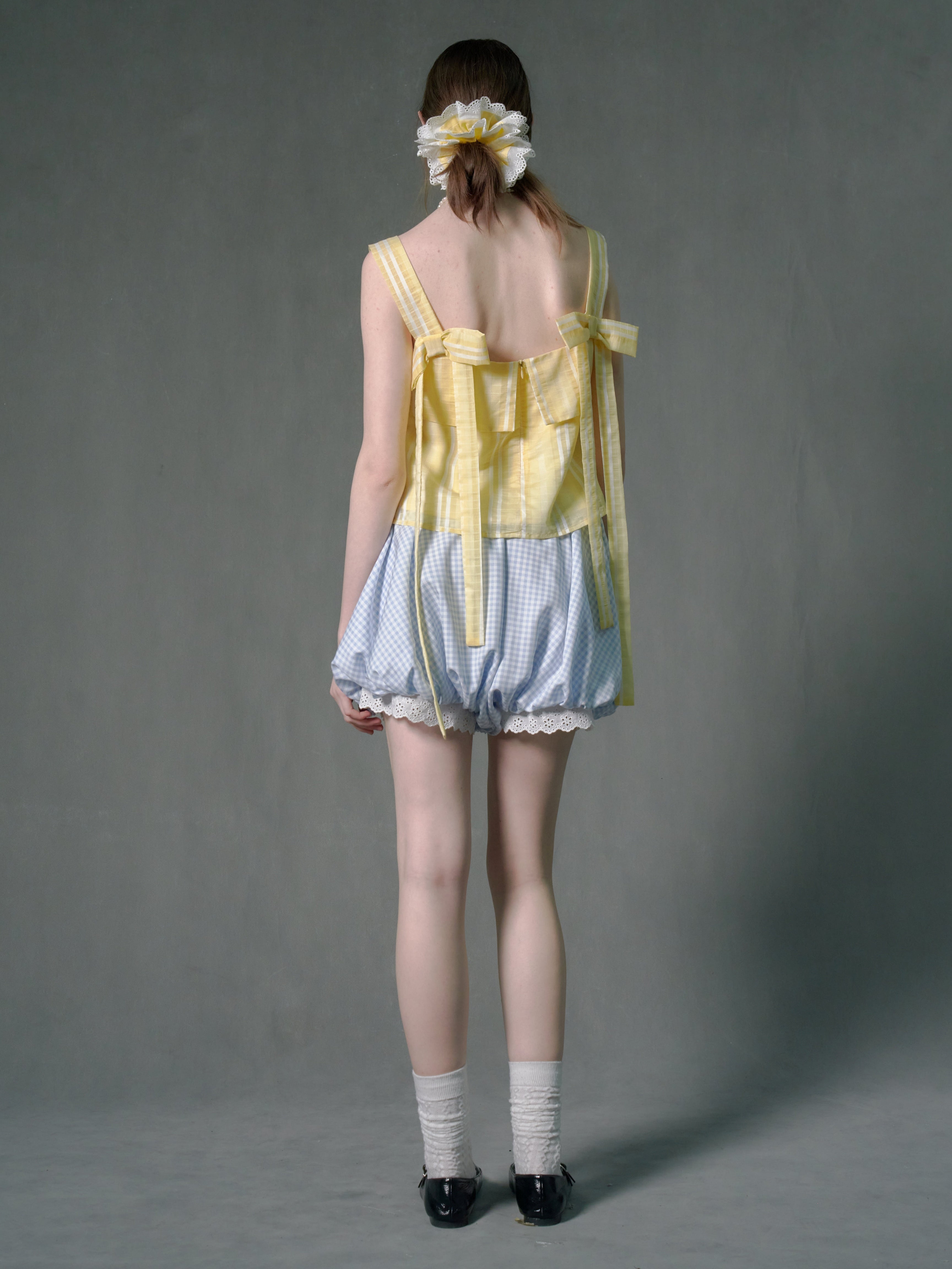 격자 무늬 푹신한 새싹 반바지