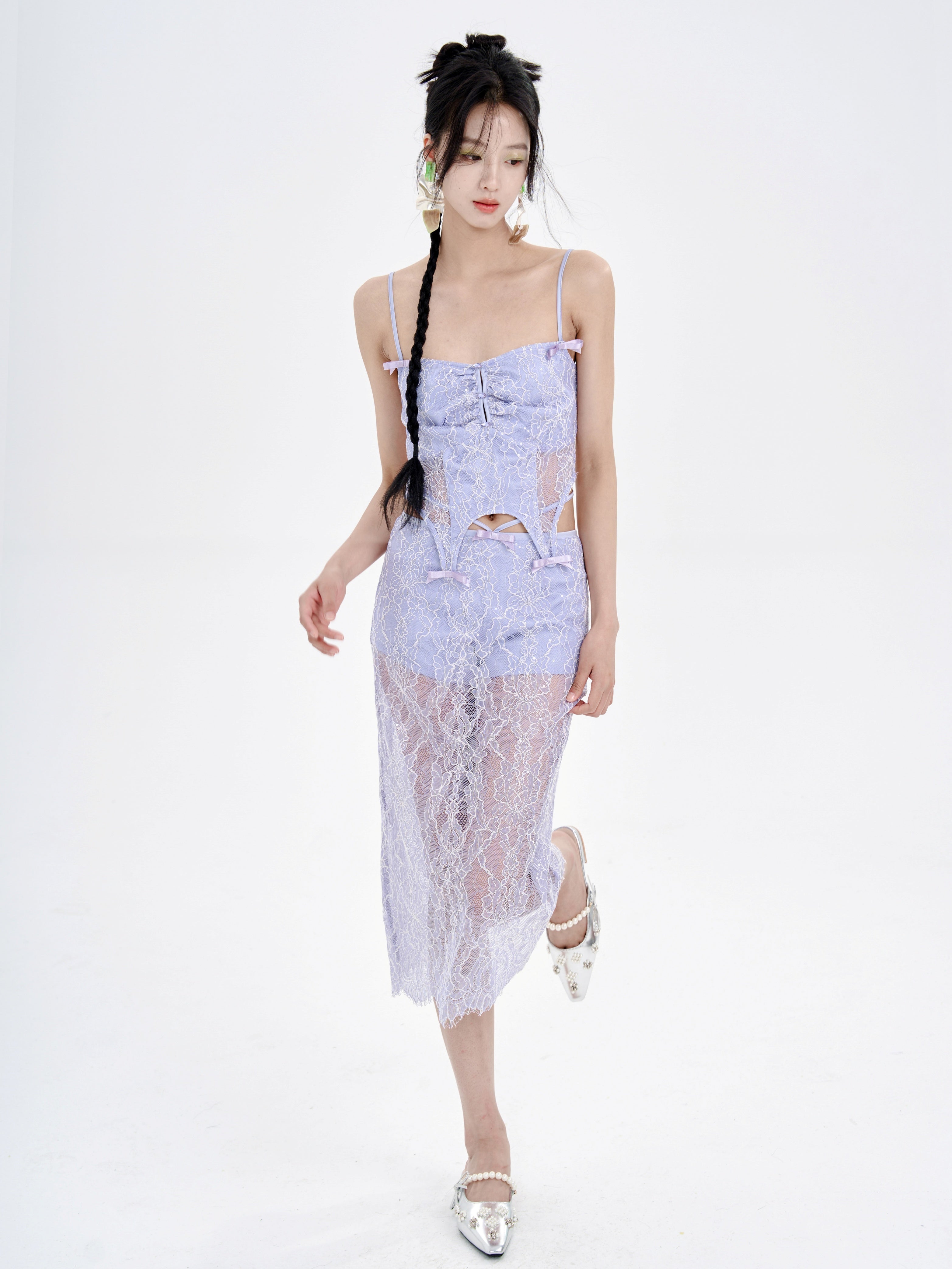 Lace Camisole & Low Waist Lace Skirt