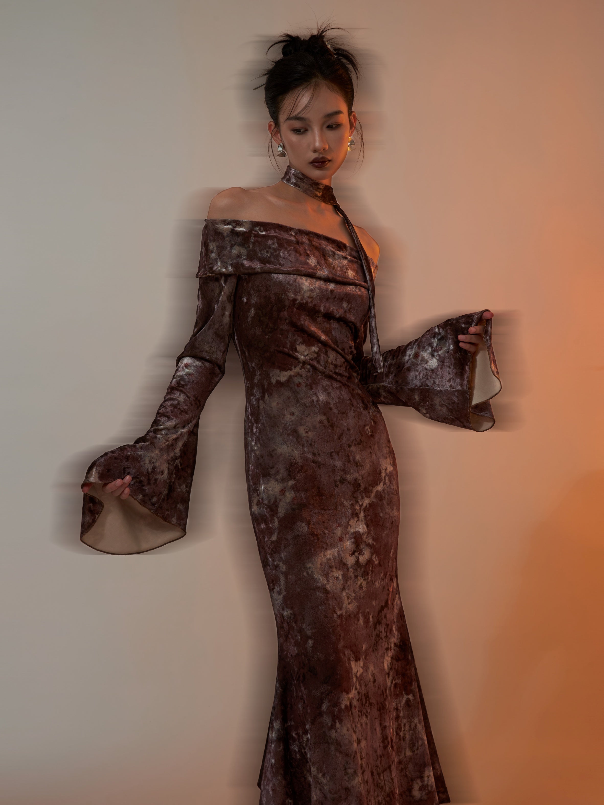 Robe sirène imprimée en velours