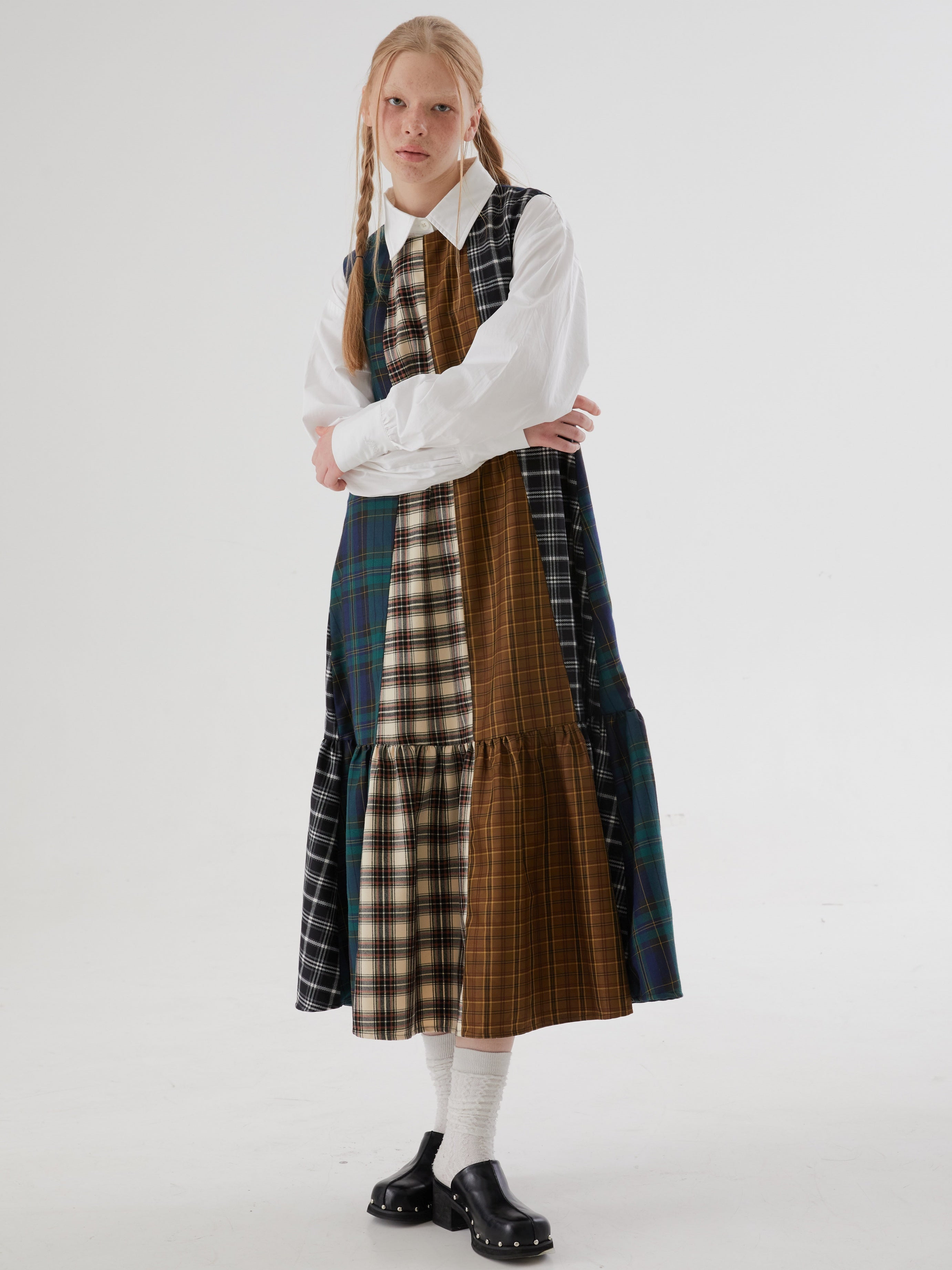 Plaid Patchwork-Ärmel lang ein Stück