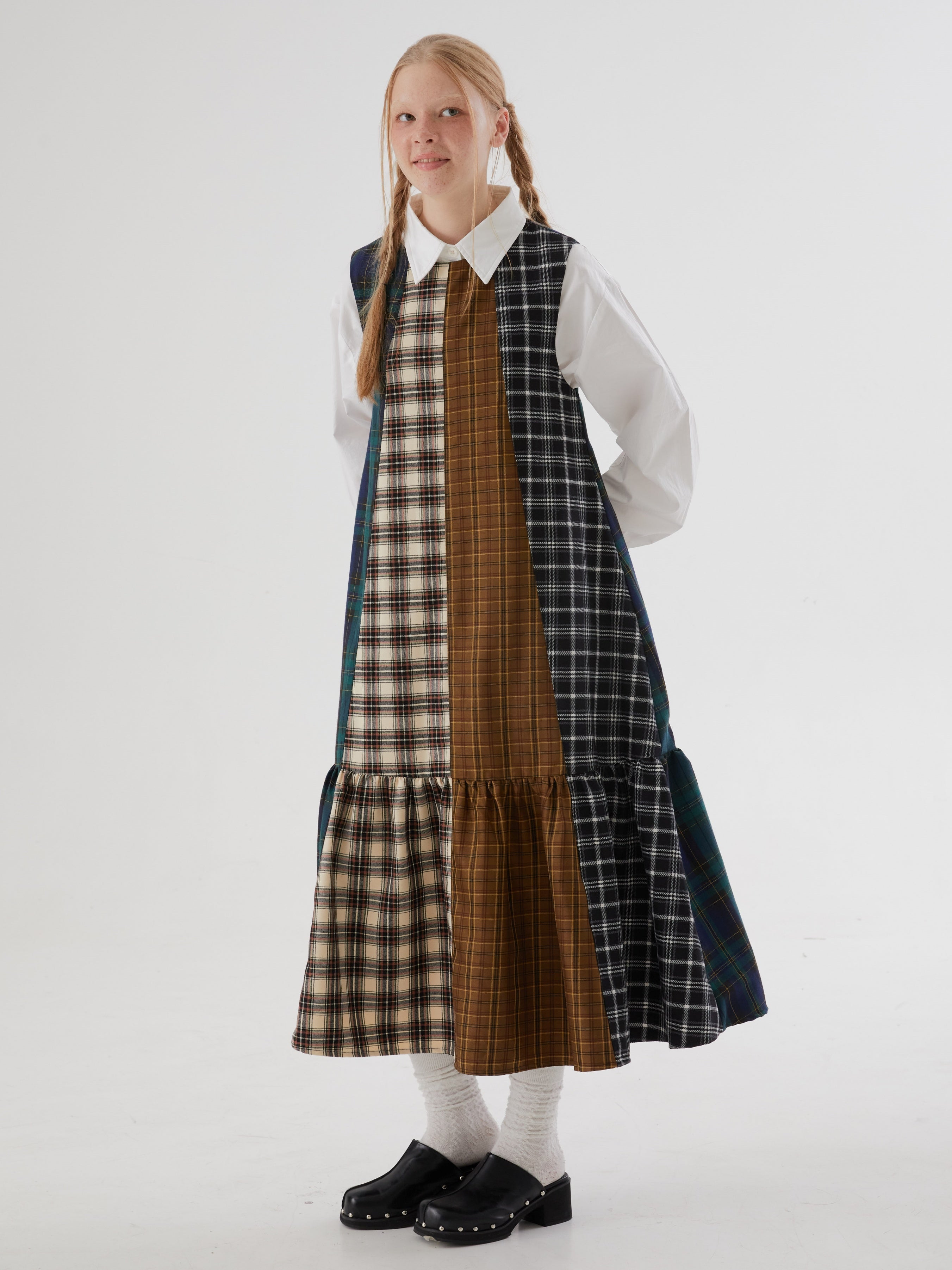 Plaid Patchwork-Ärmel lang ein Stück