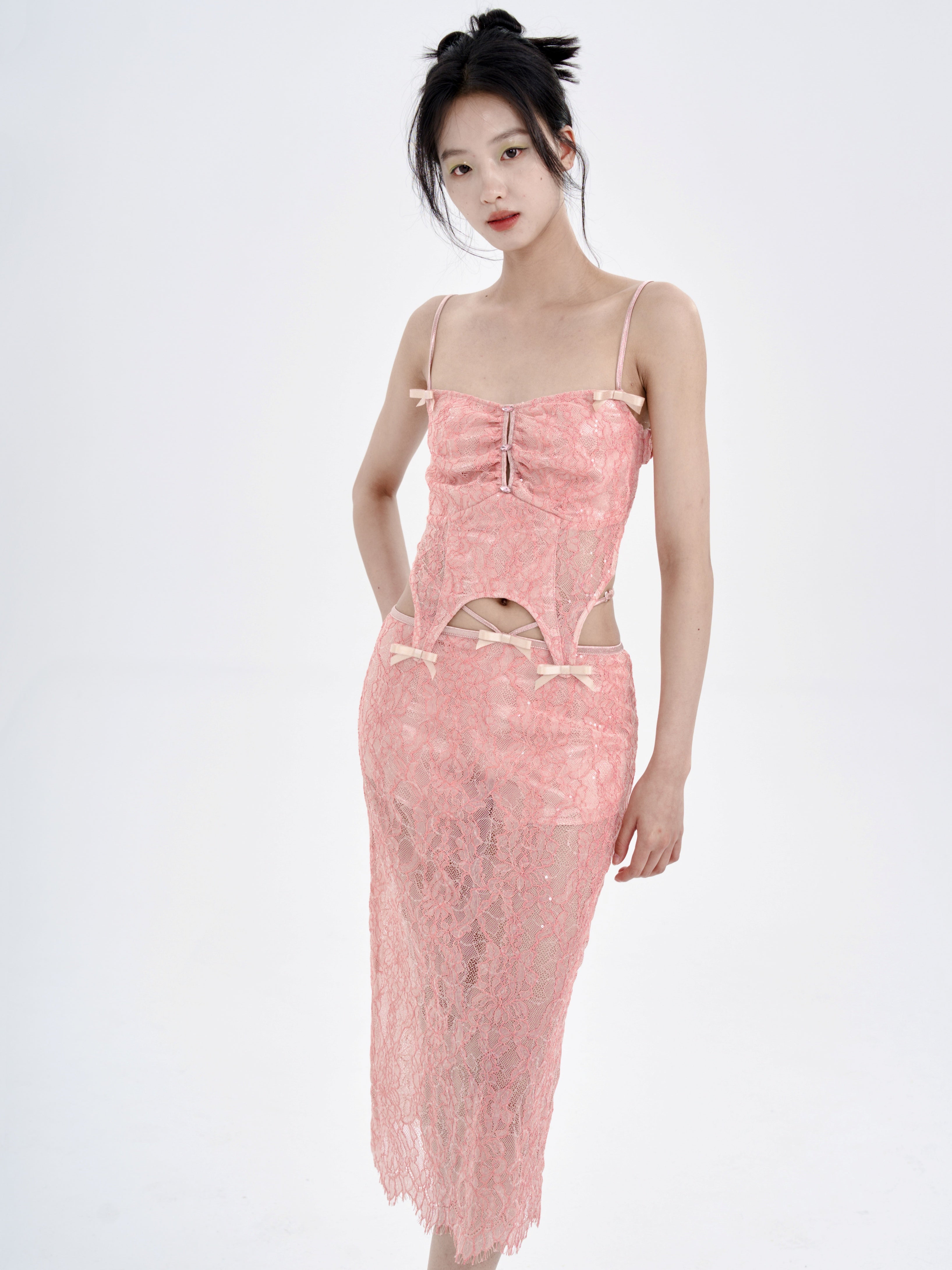 Lace Irregular Hem Camisole & Low Waist Skirt