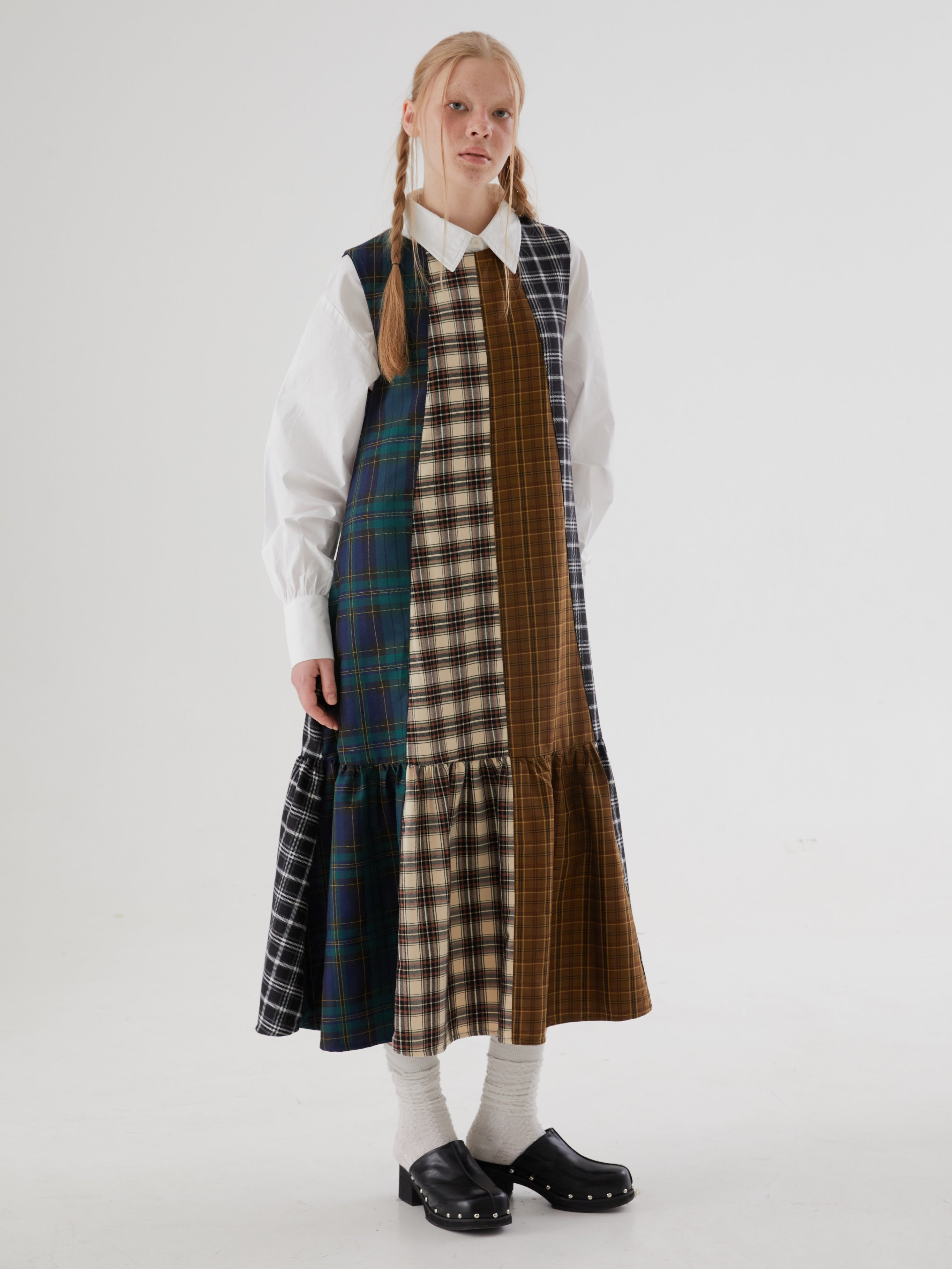 Plaid Patchwork-Ärmel lang ein Stück