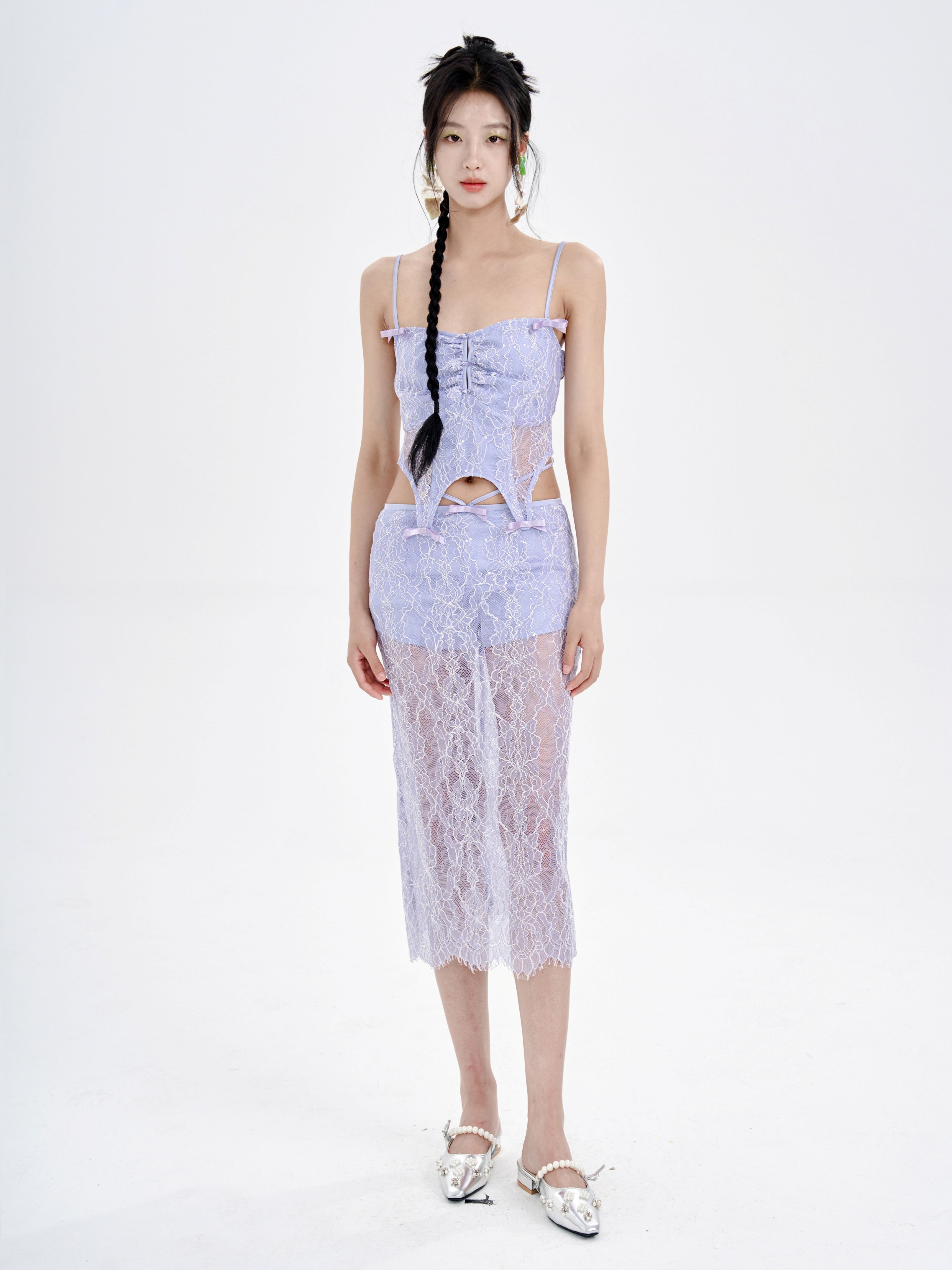 Lace Camisole & Low Waist Lace Skirt