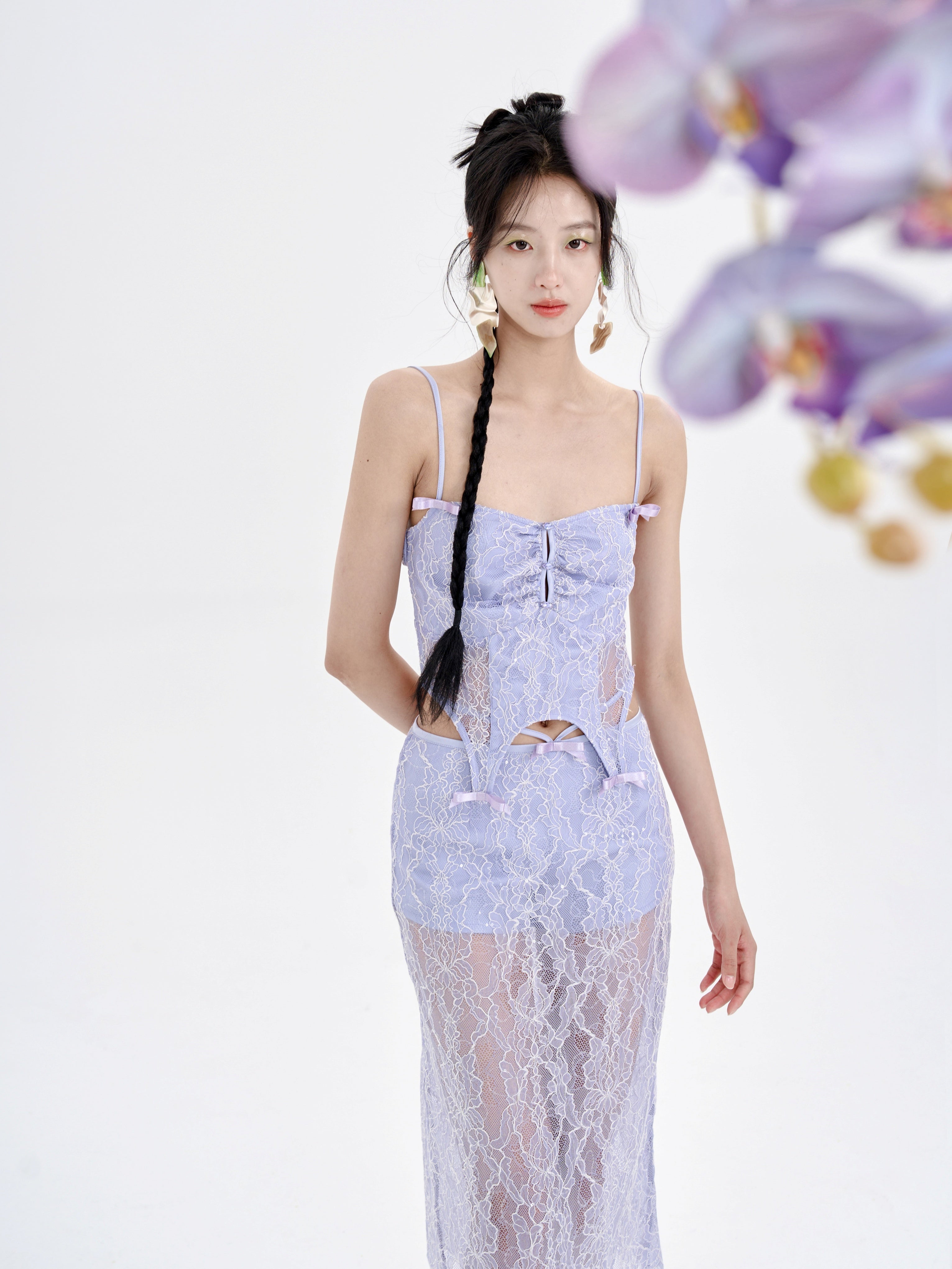 Lace Camisole & Low Waist Lace Skirt