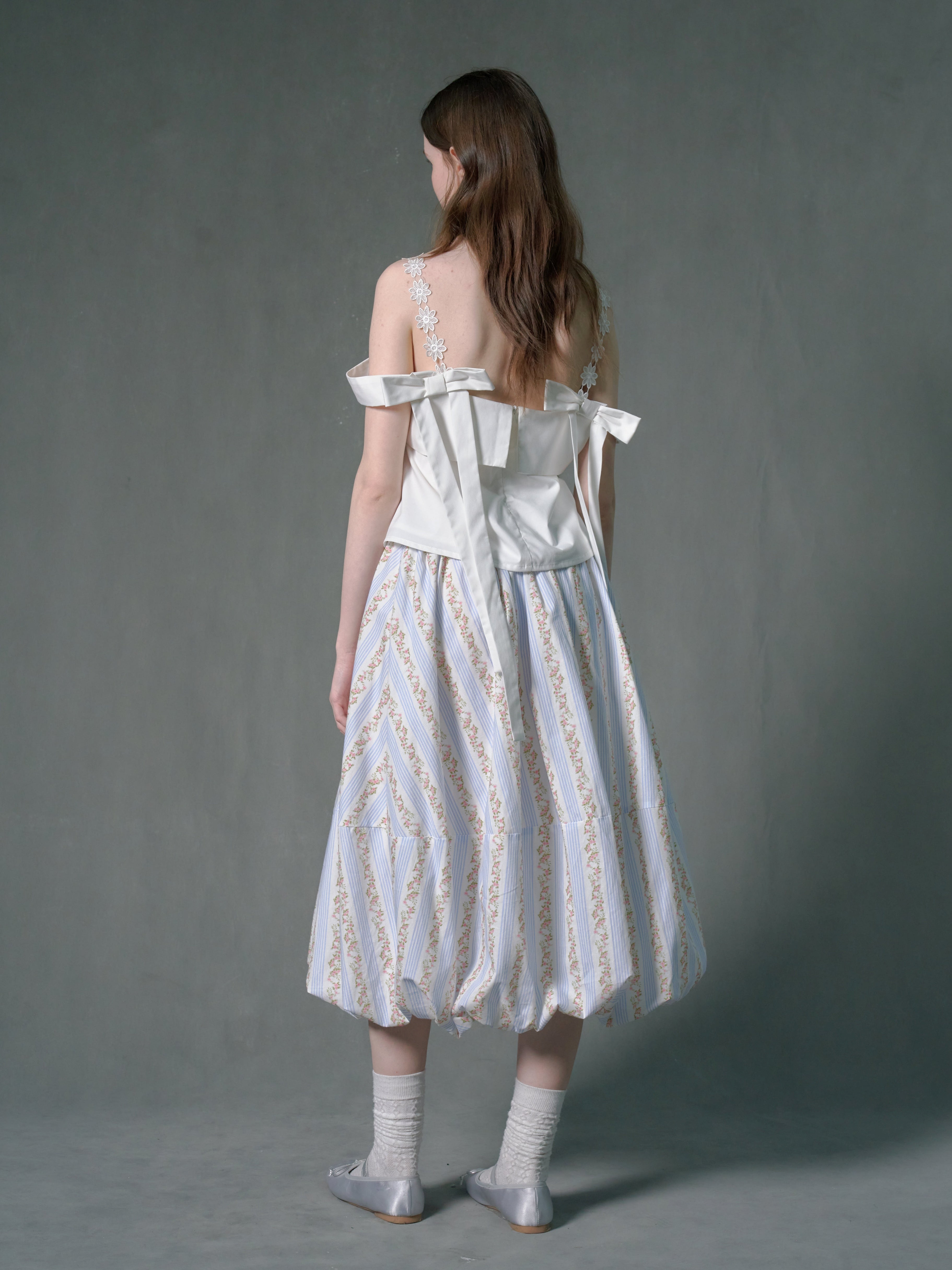 Floral Striped Lantern Fluffy Skirt