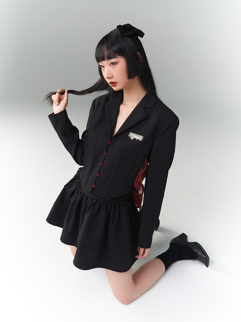 Back-Ribbon 2way Nichi Frill Stufeed Jacket & Rock