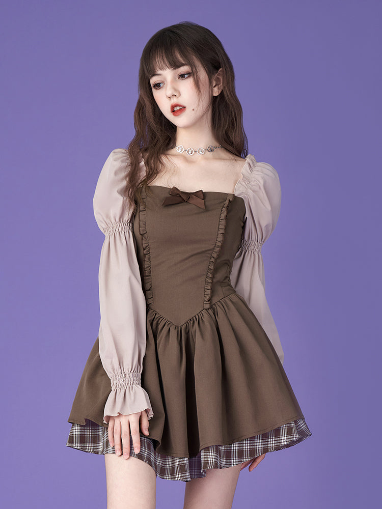 푹신한 Mamluk-Sleeve Retro Sweet 일체형