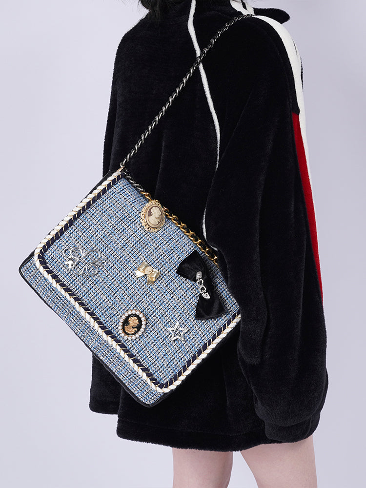 2WAY CHAIN CHECKED LARGE CUTE BAG