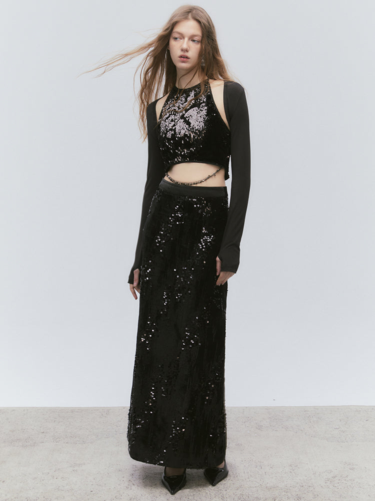 Chain Sequin LUSTER TOPS & LONG-SKIRT