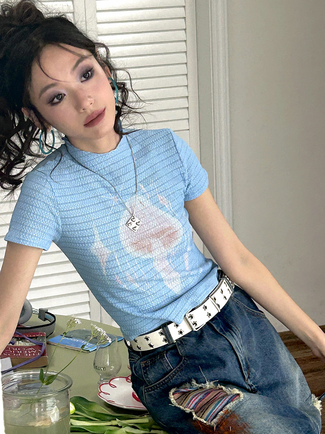 버섯 니치 캐주얼 슬림 티셔츠