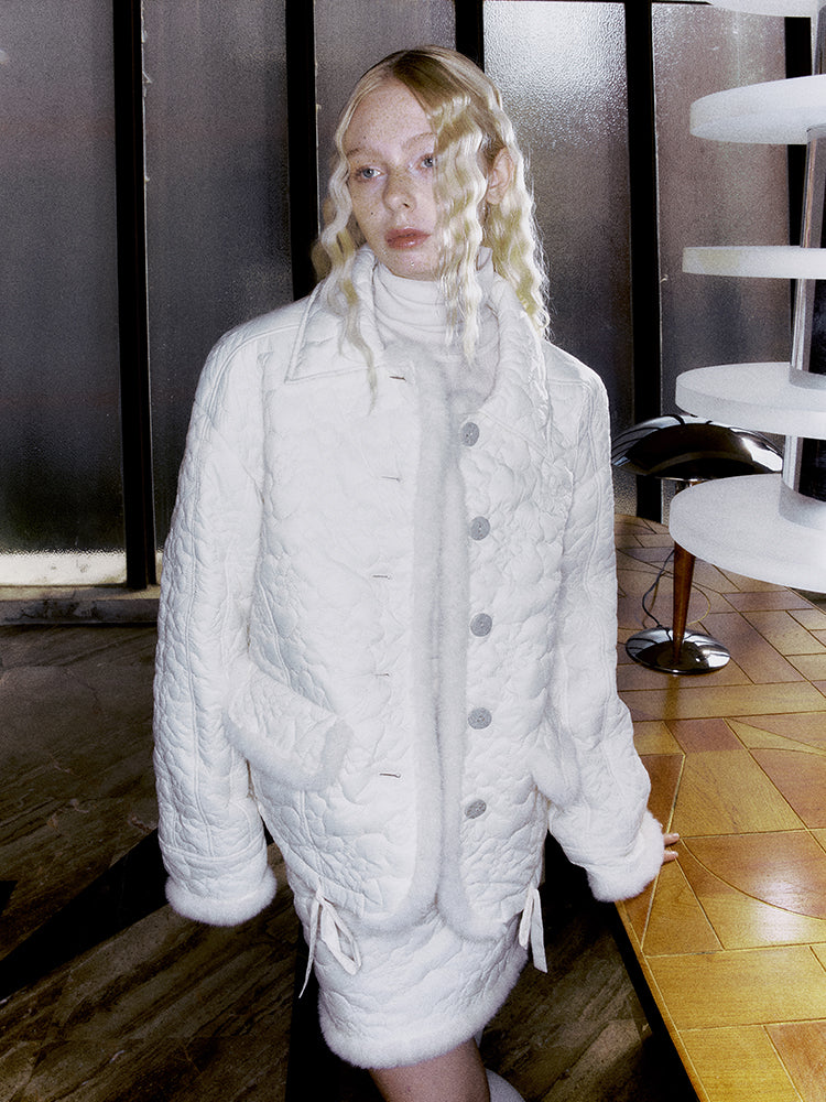 Quilting Fluffy FUR JACKET & SKIRT SET-UP