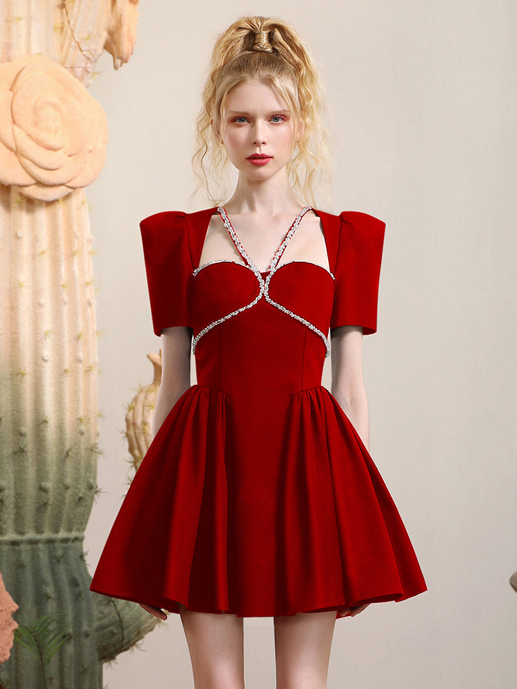 Bijou Power-Shoulder Flare Retro-Kleid