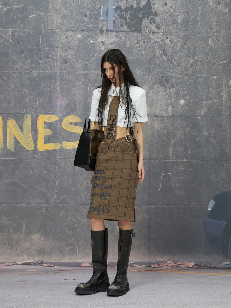 CHECKED COLLEGE SHIRT & TUBE-TOP & SKIRT