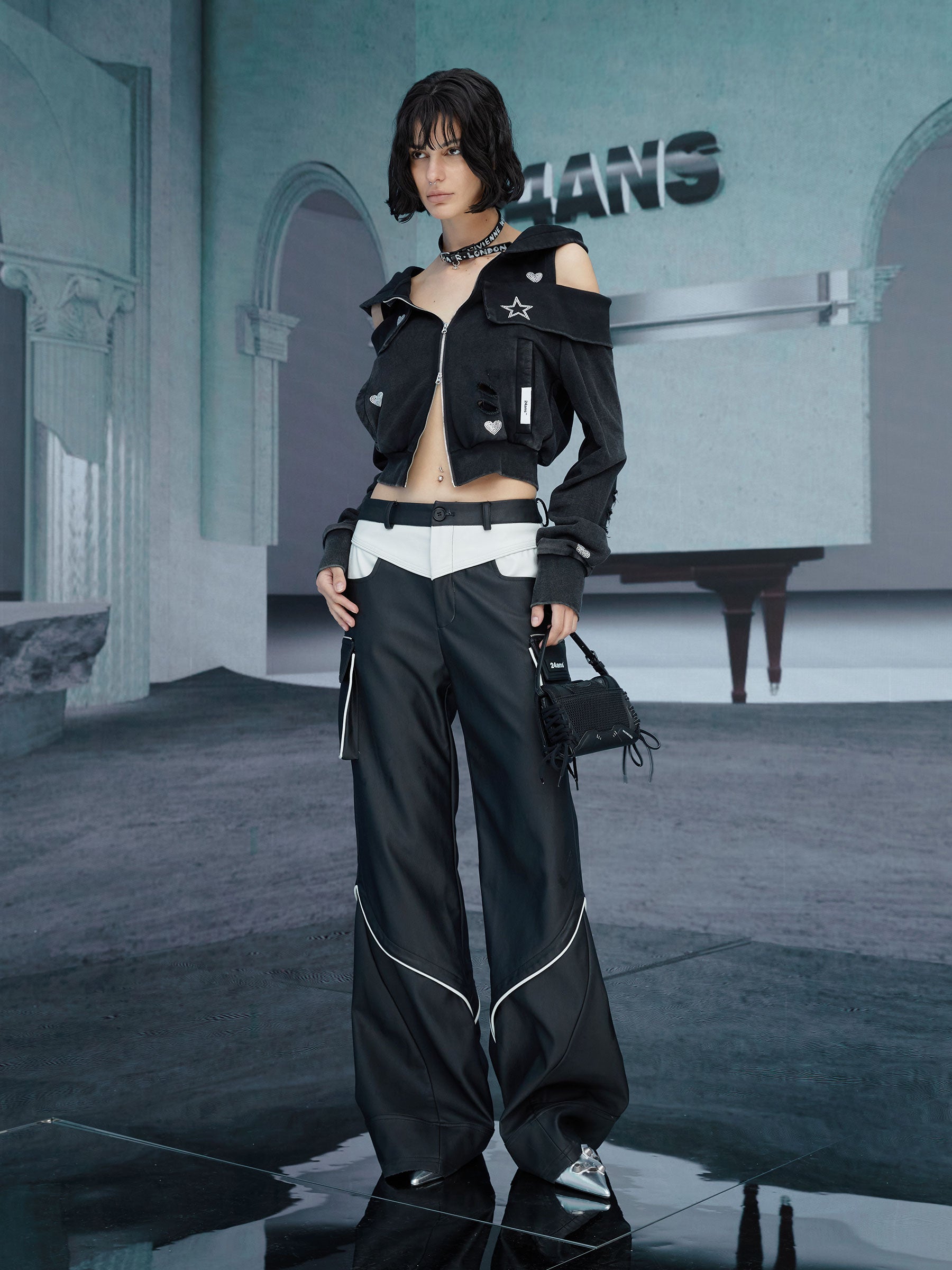 Hoodie beschnittene Open-Shoulder Parka