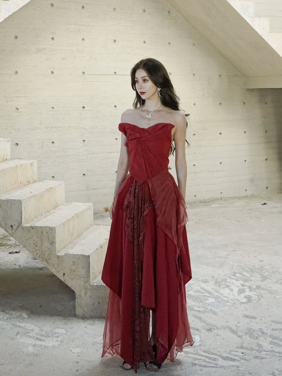 Kleid elegamt Spitze flauschig Ciffon Tops & Rock