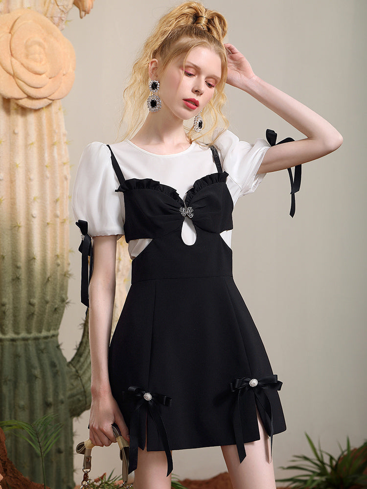 Ribbon Docking Nichi Monotone Short A-line One-piece