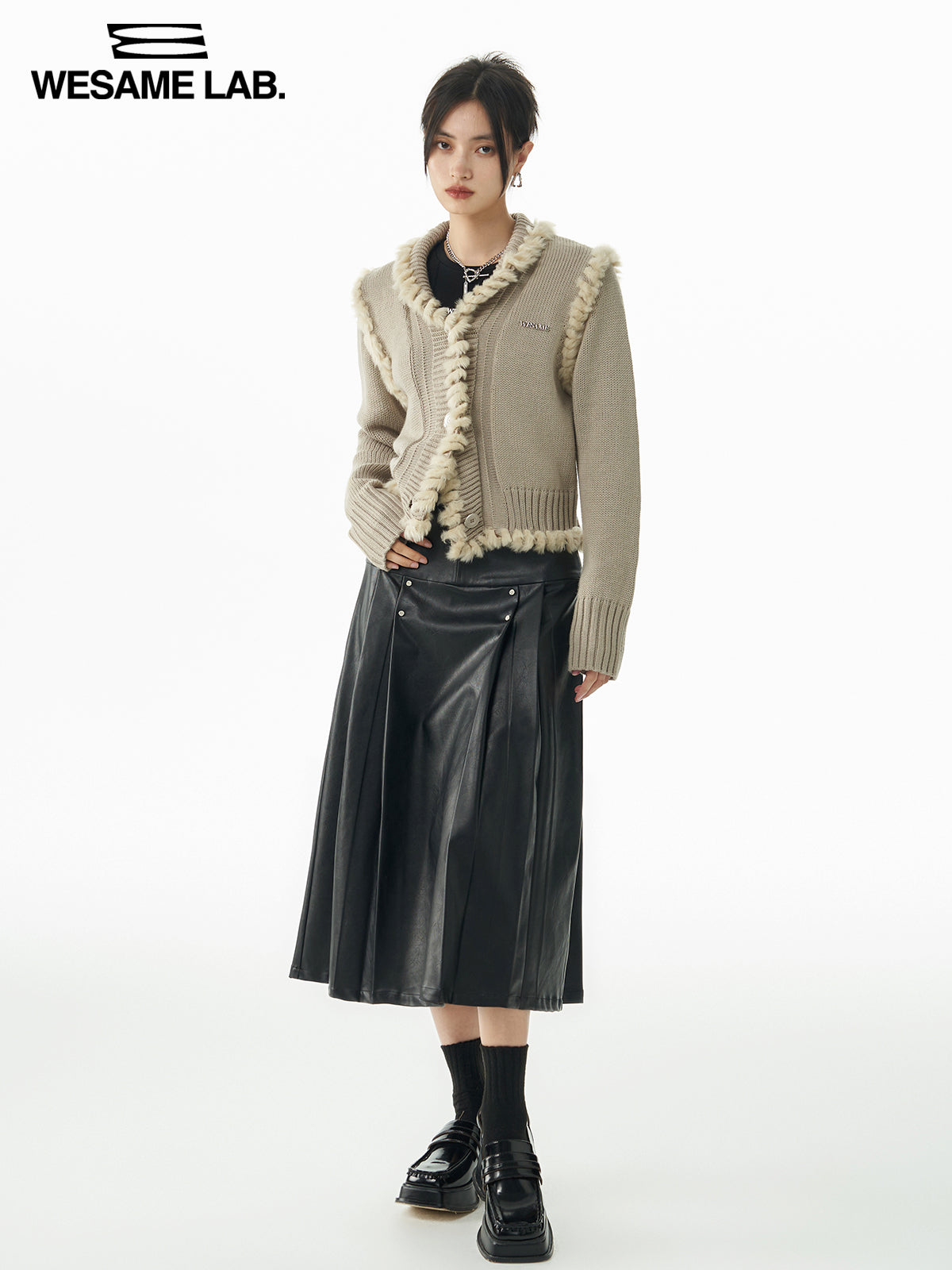 Strick Retro Fell V-Ausschnitt Jacke