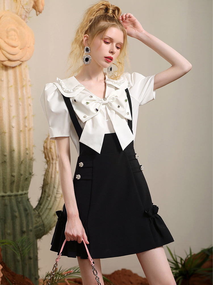 Ribbon Frill Bijou A-Line-Retro-Bluse & einteilig