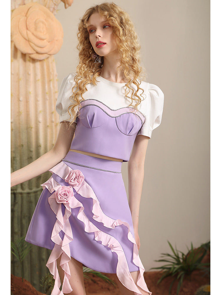 Tops & Skirt Frill Bustier Rose Motif Retro 설정