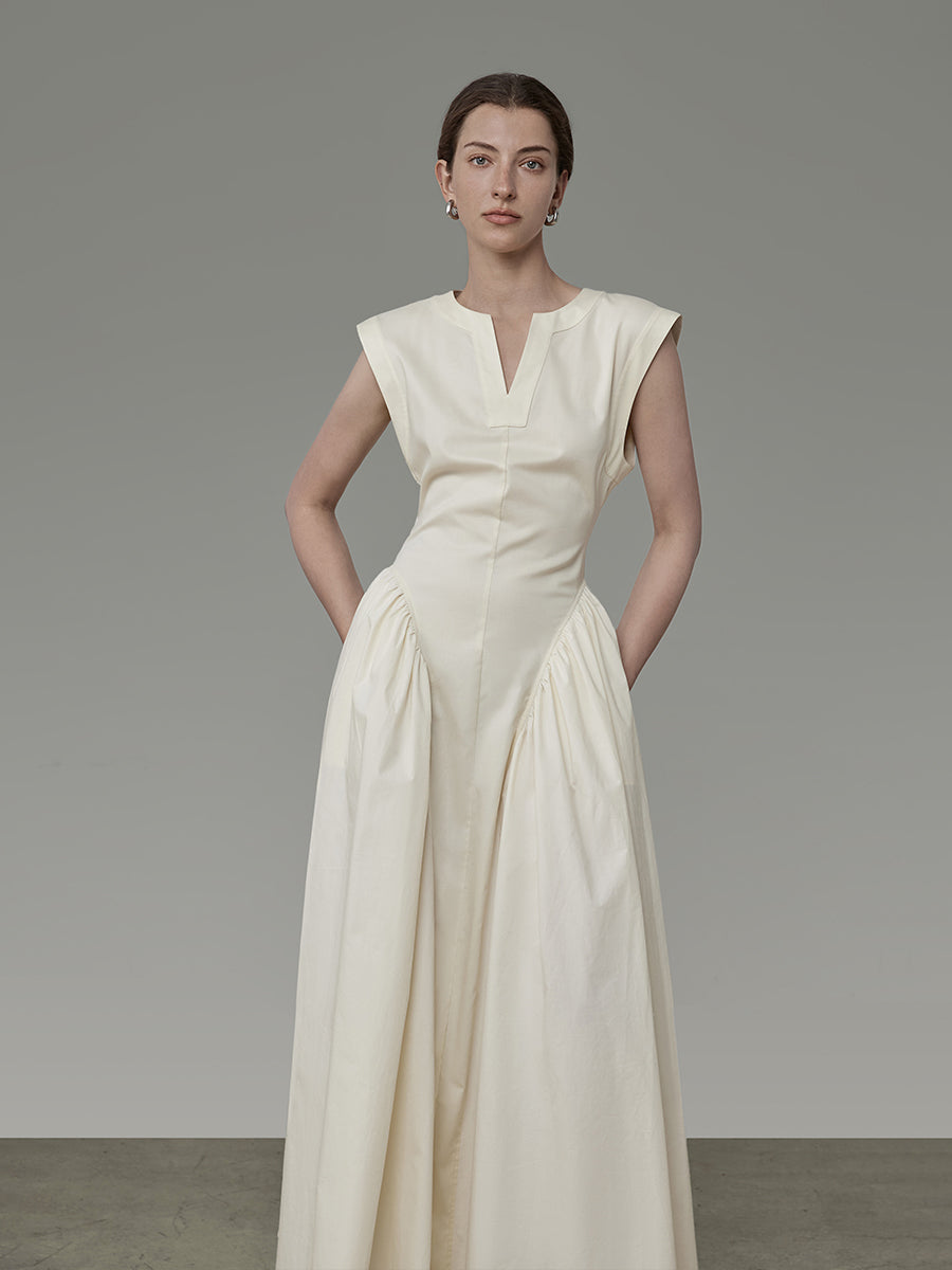 Flare Classy Chic Sleeveress V-Cut Long-ONE-PIECE