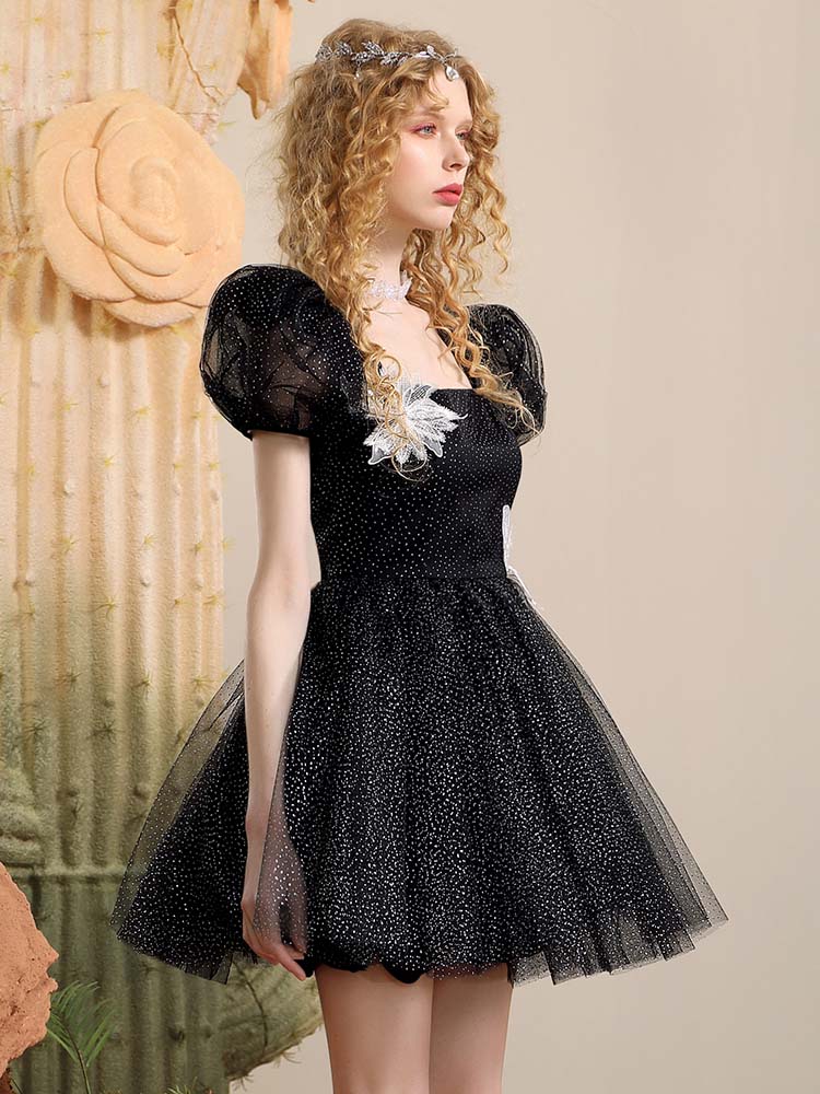Princess Puff-Sleeve Ciffon a-line Sheer Dress