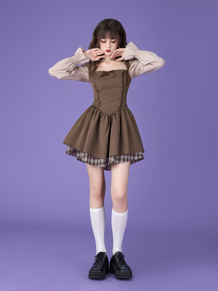 푹신한 Mamluk-Sleeve Retro Sweet 일체형