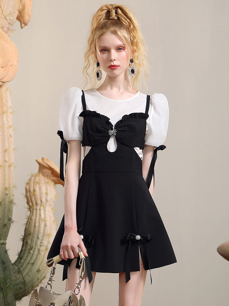 Ribbon Docking Nichi Monotone Short A-line One-piece