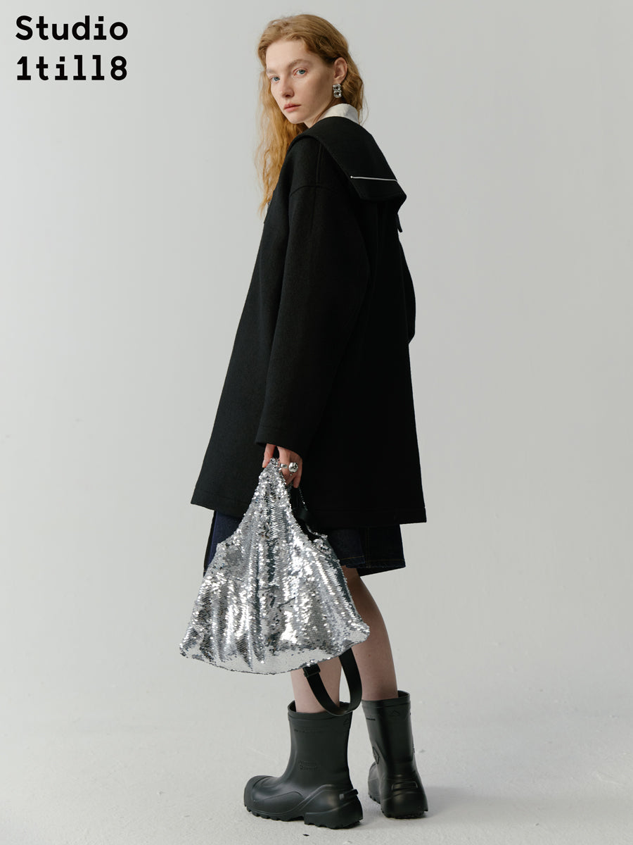 세일러 콜라 긴 대학 코트