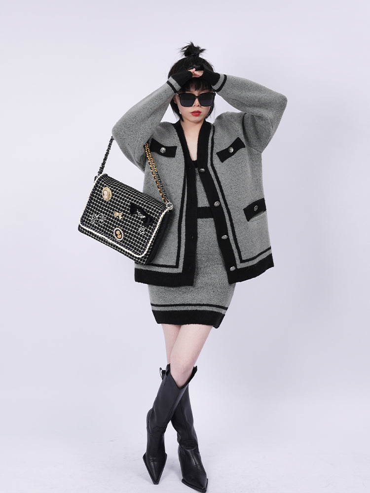 2WAY CHAIN CHECKED LARGE CUTE BAG