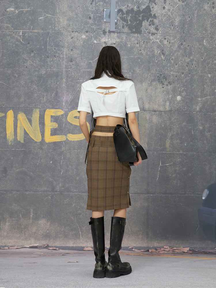 CHECKED COLLEGE SHIRT & TUBE-TOP & SKIRT