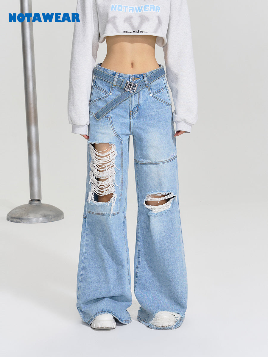 Damege Wide Denim Pants