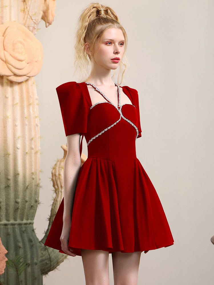 Bijou Power-Shoulder Flare Retro-Kleid