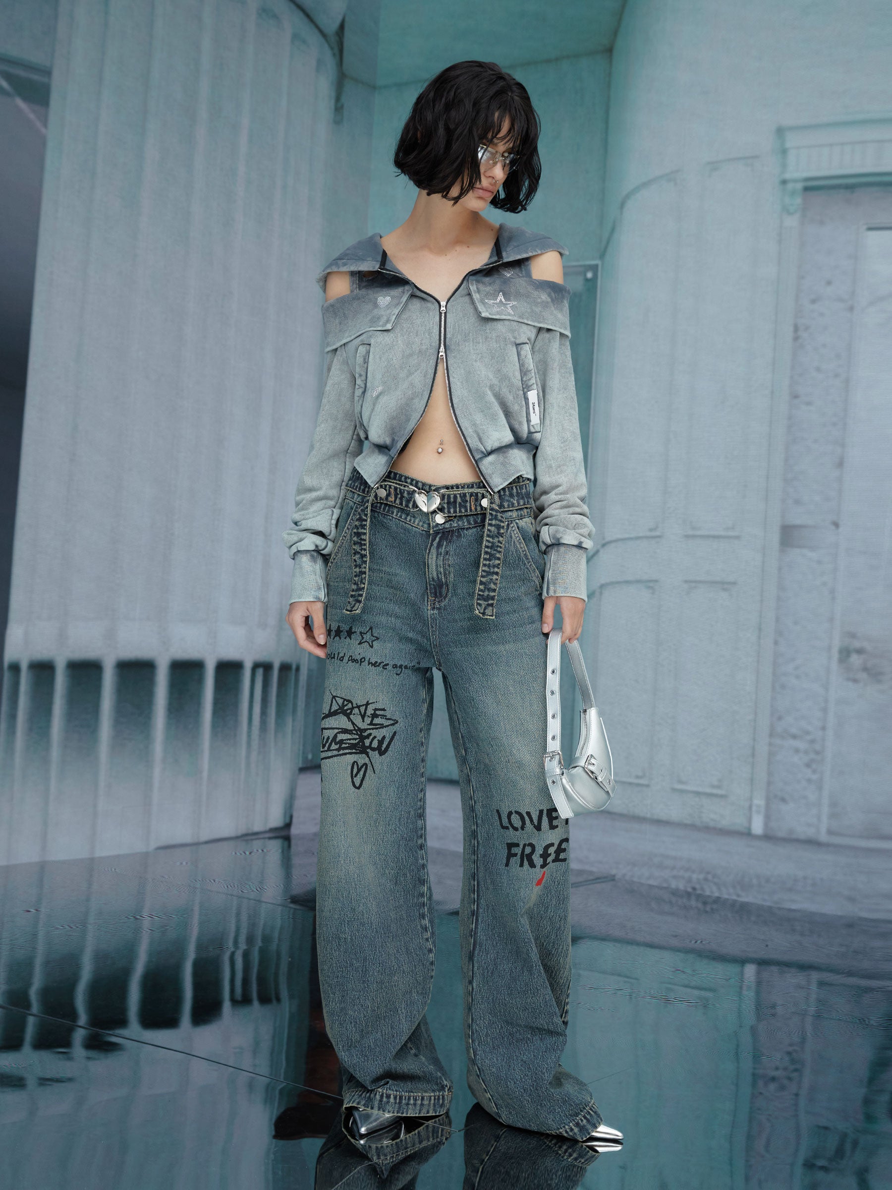 Hoodie beschnittene Open-Shoulder Parka