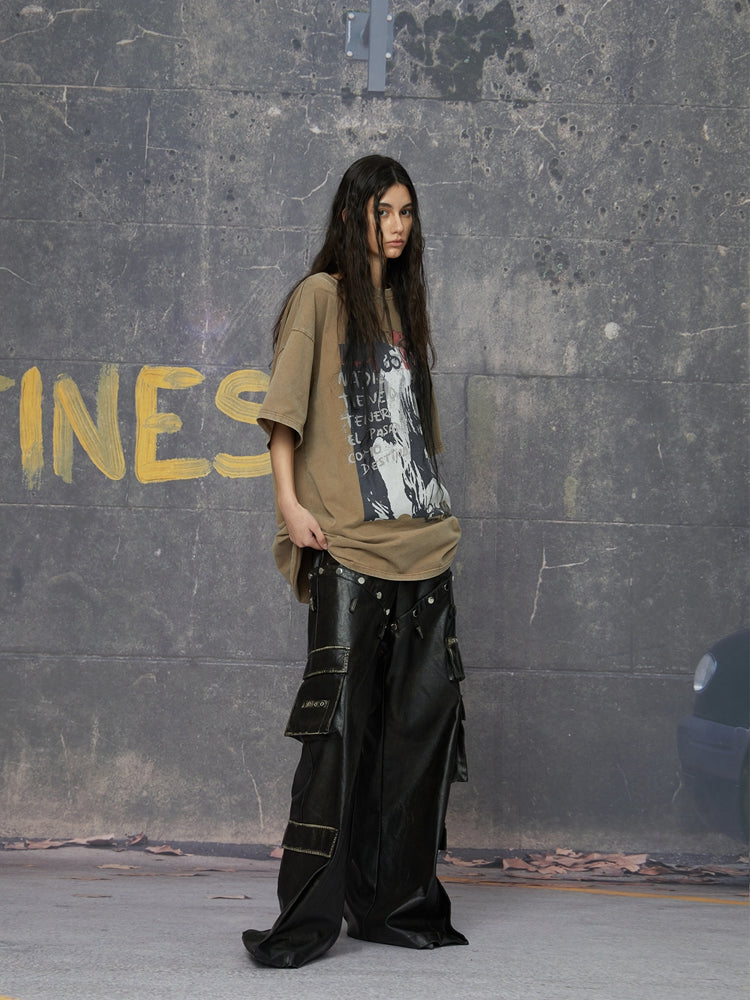 Oversize Casual Nichi Schulter-Schnitt-Print-T-Shirt