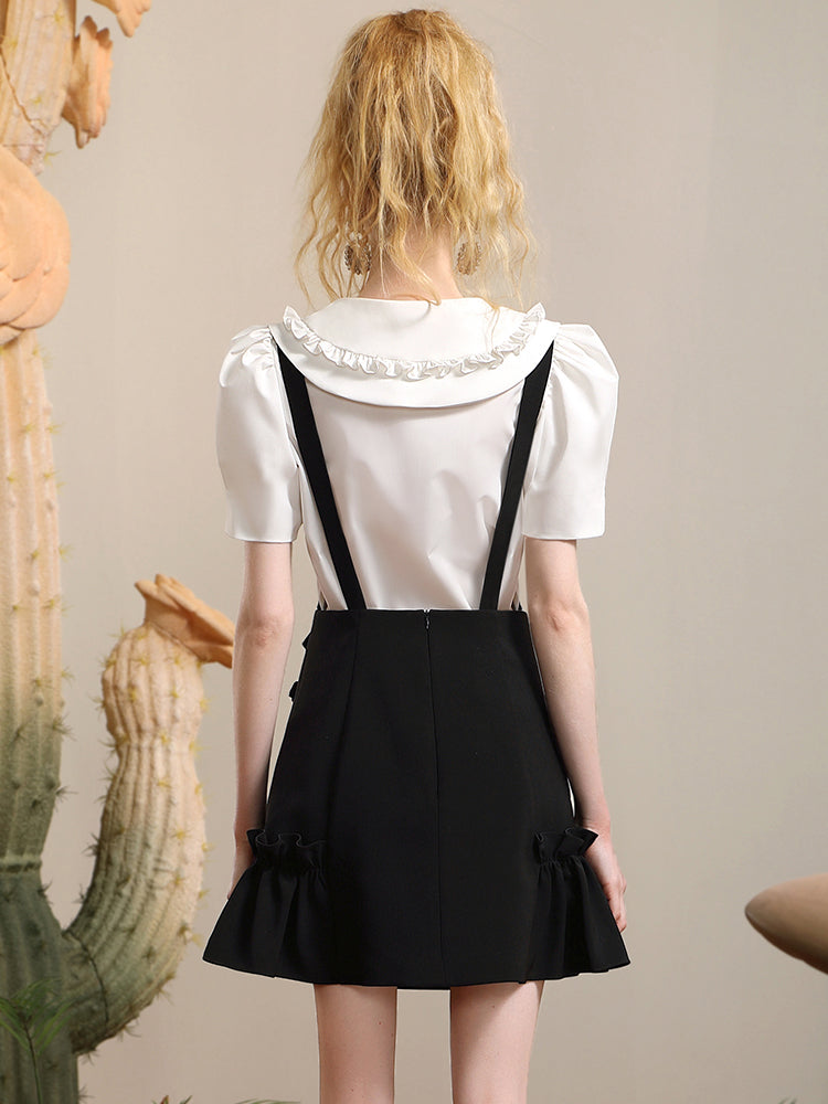 Ribbon Frill Bijou A-Line-Retro-Bluse & einteilig