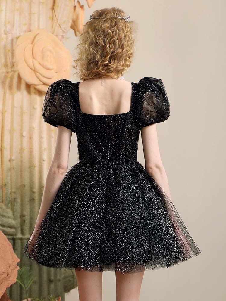 Princess Puff-Sleeve Ciffon a-line Sheer Dress