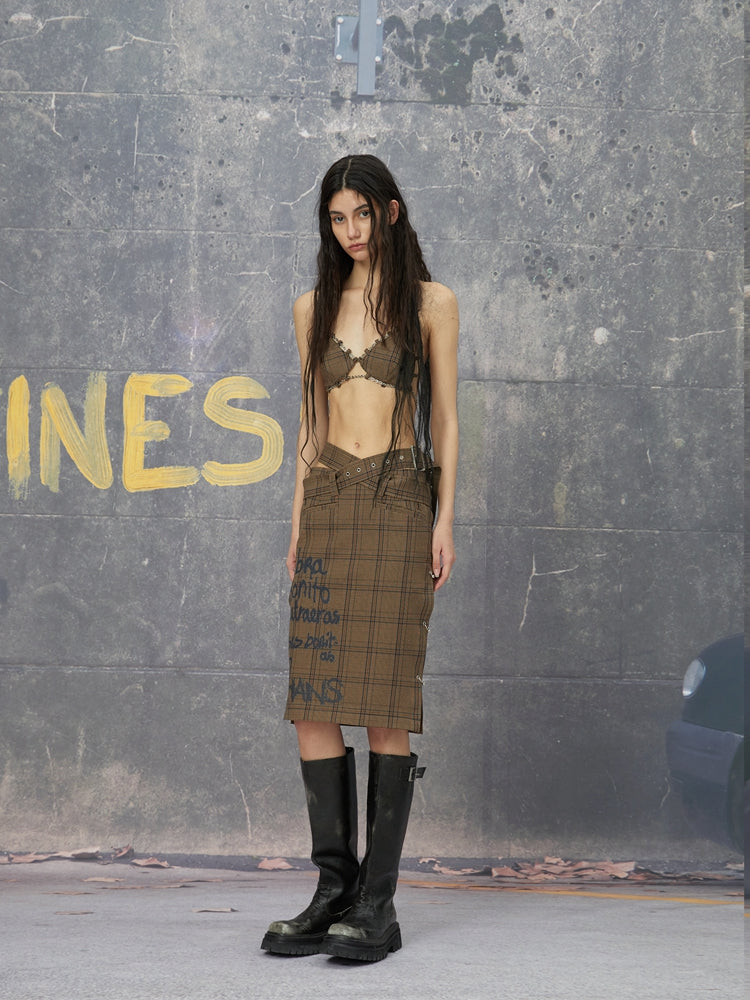 CHECKED COLLEGE SHIRT & TUBE-TOP & SKIRT