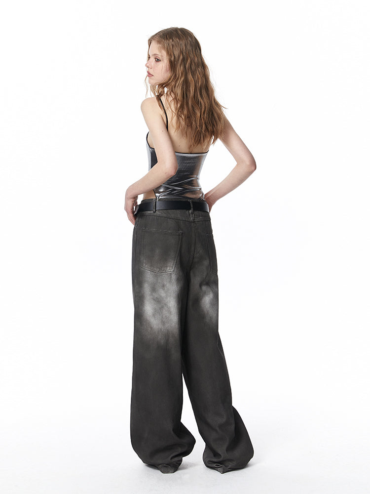 페이드-데님 청바지 넓은 시원한 바지