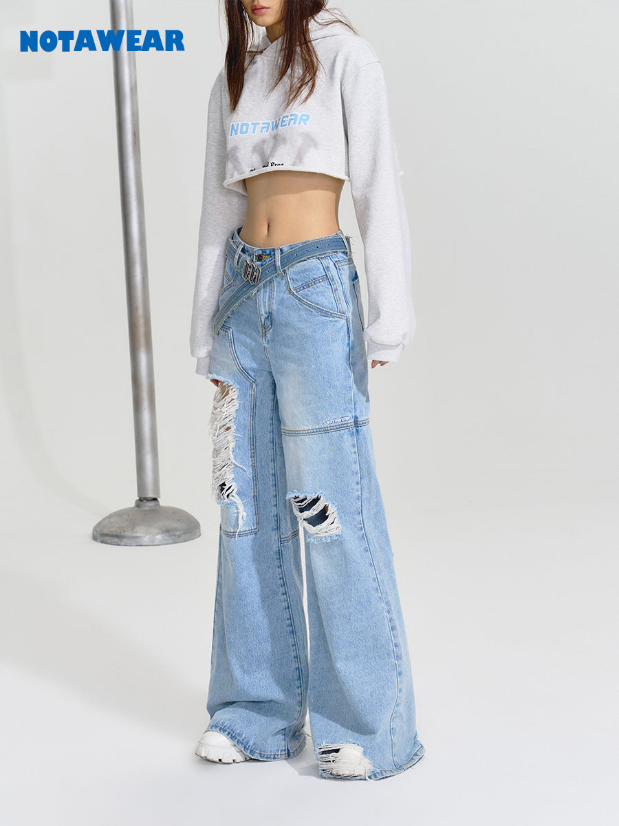 Damege Wide Denim Pants