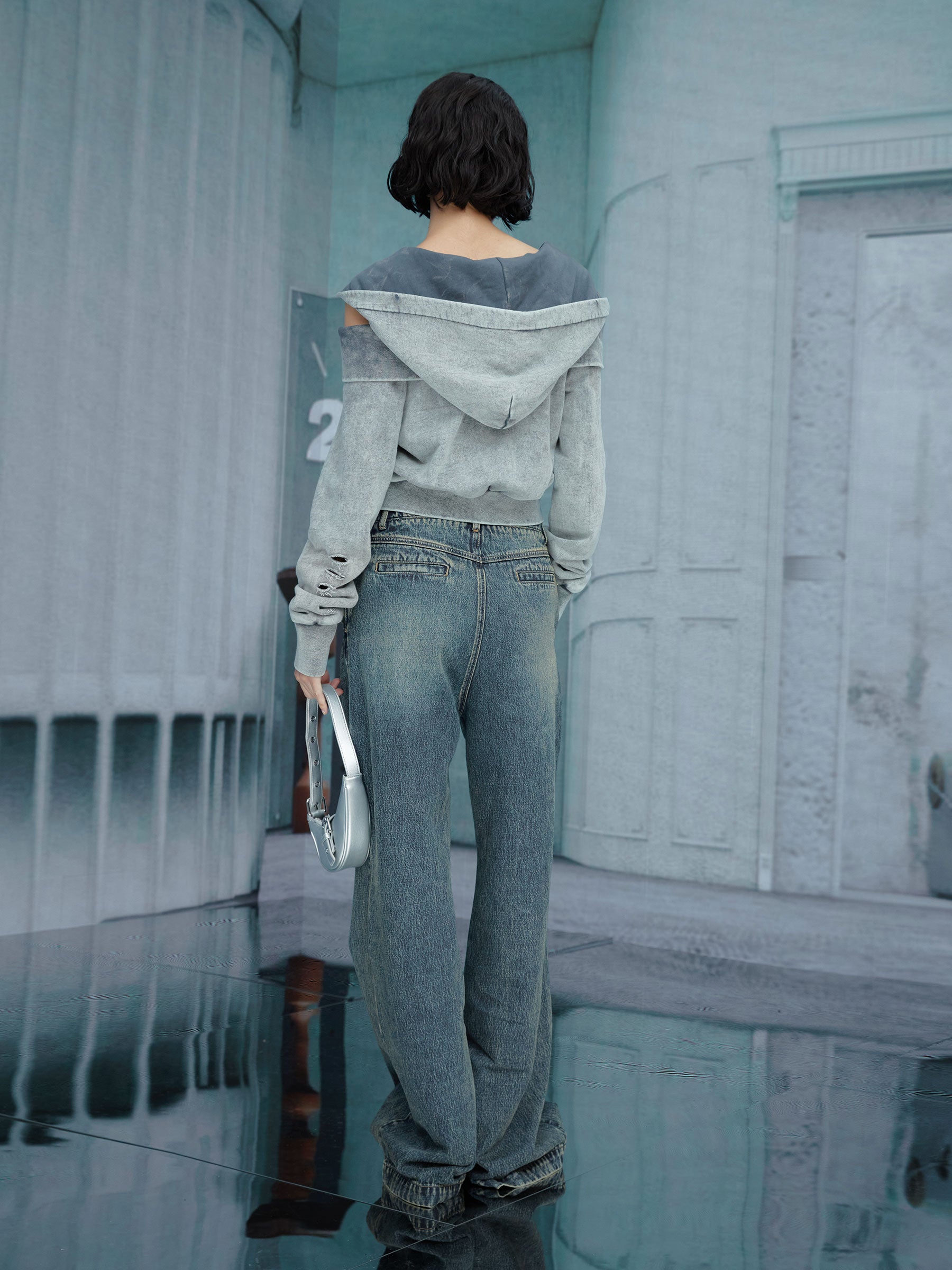 Hoodie beschnittene Open-Shoulder Parka